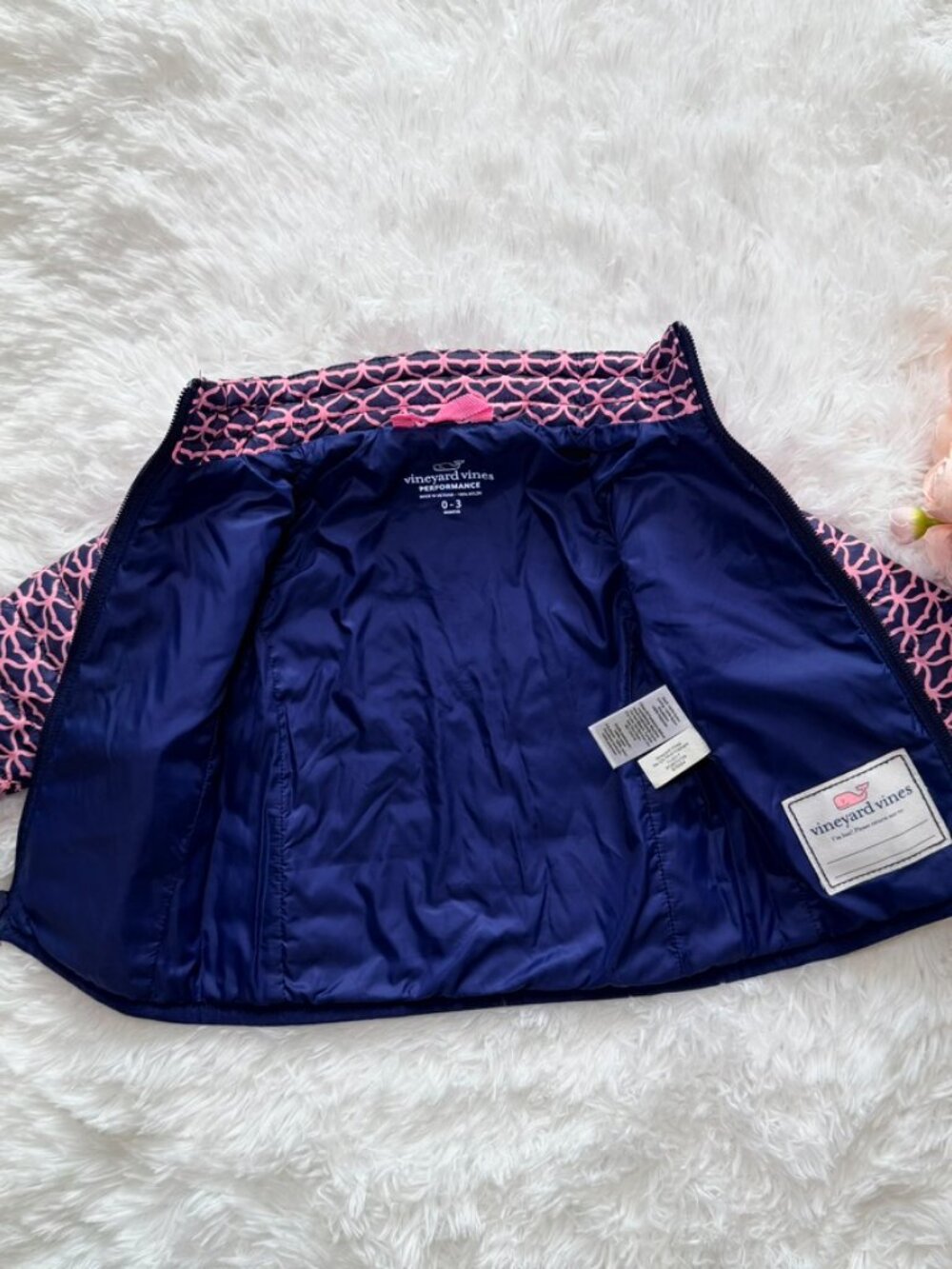 Vineyard Vines Baby Girls Quilted Puffer Jacket 0-3M Pink Navy - Picture 3 of 11